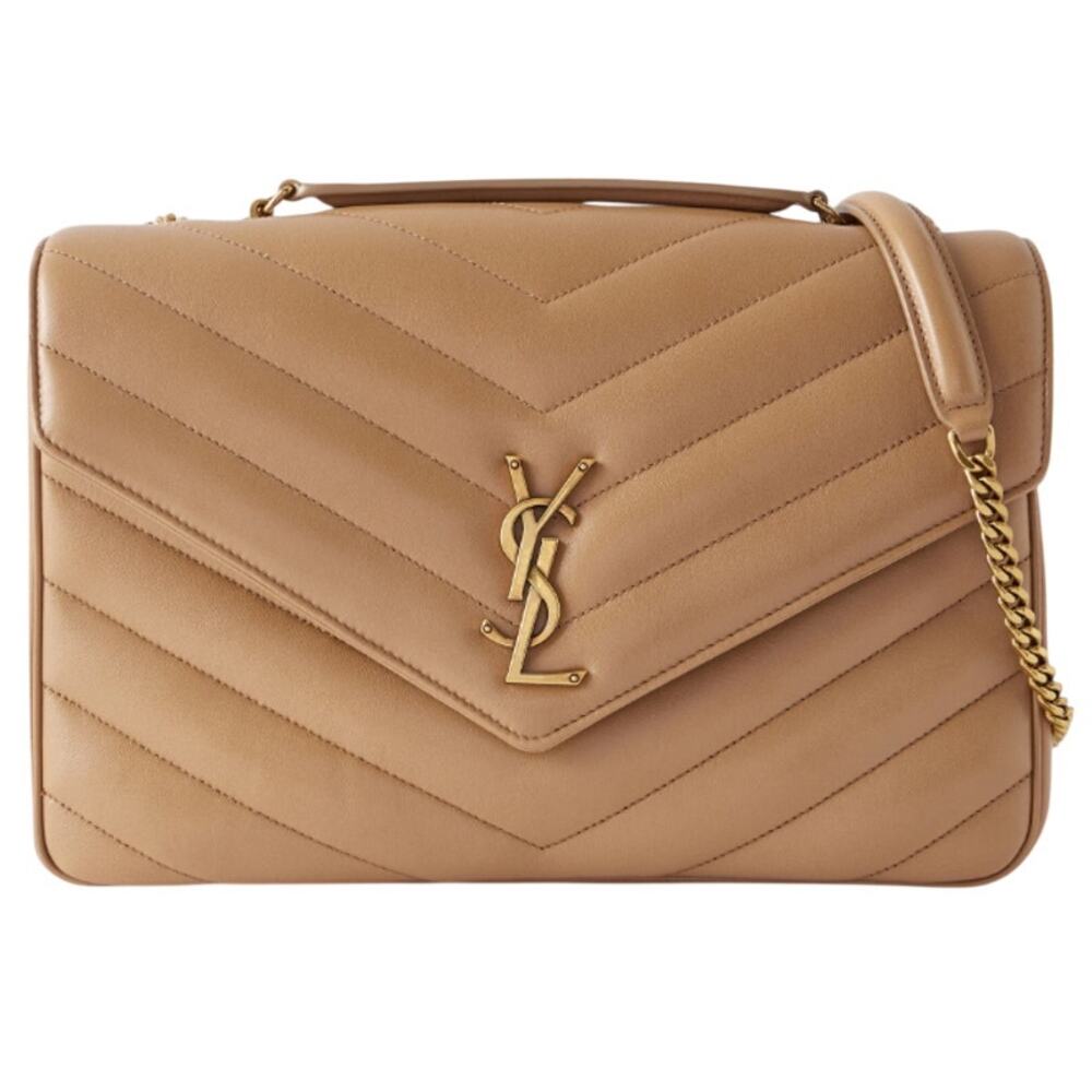 NEW SAINT LAURENT YSL $3400 LOULOU LARGE TAN LEATHER CROSSBODY BAG AUTHENTIC!